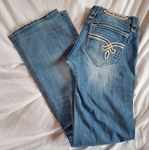 Rock Revival Cameron  Women's Low Rise Boot Cut Distressed Jeans, Sz 28